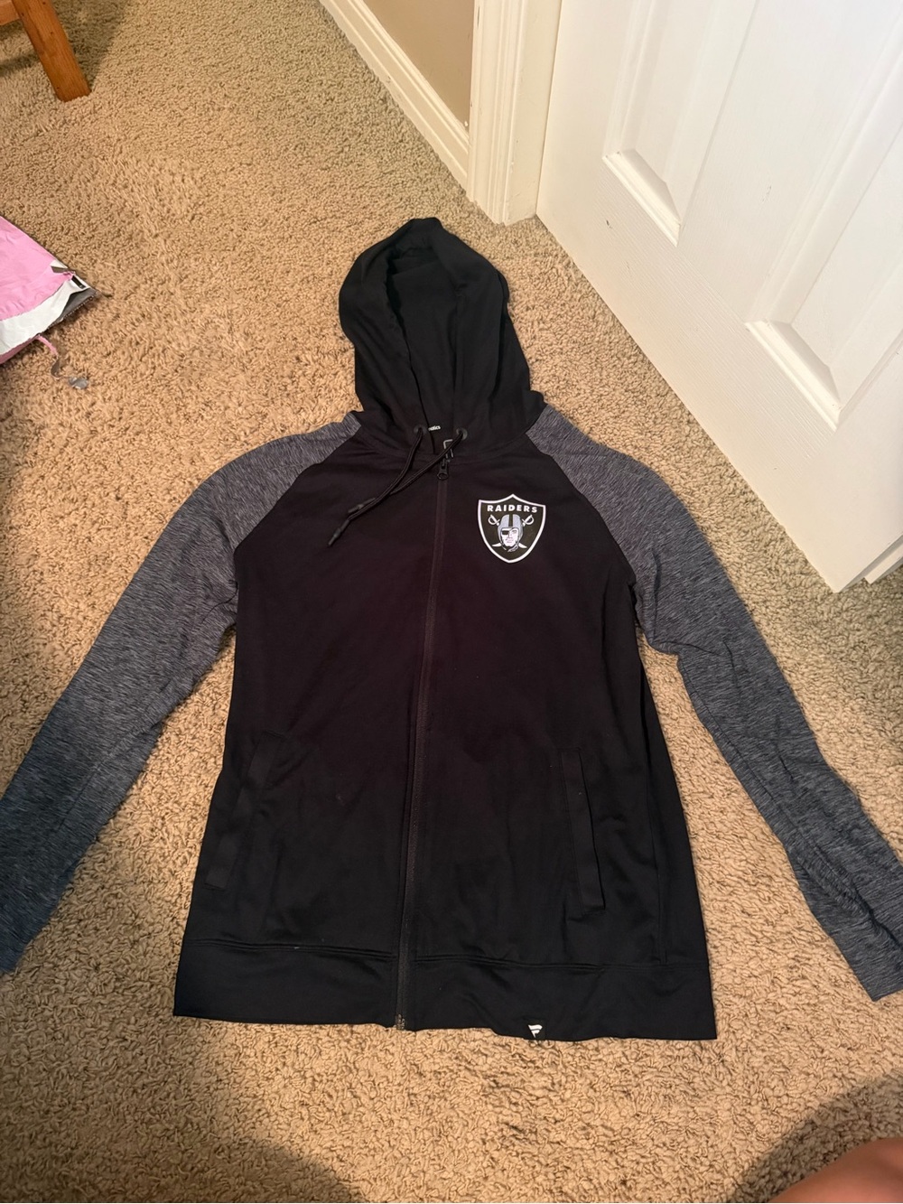 Fanatics Black and Gray Raiders Logo Zip Hoodie